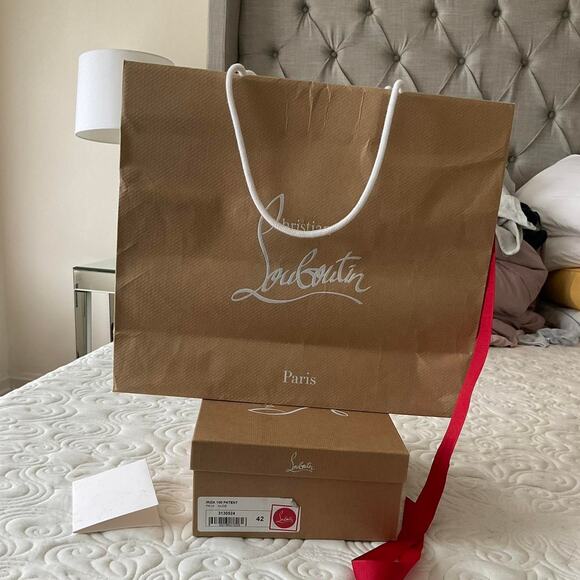 Authentic Christian Louboutin Nude 100mm Iriza Patent Leather Heels size 12 - Picture 3 of 8